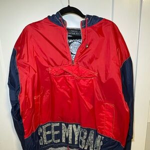 West Coast Red and Blue Hooded Windbreaker Jacket
